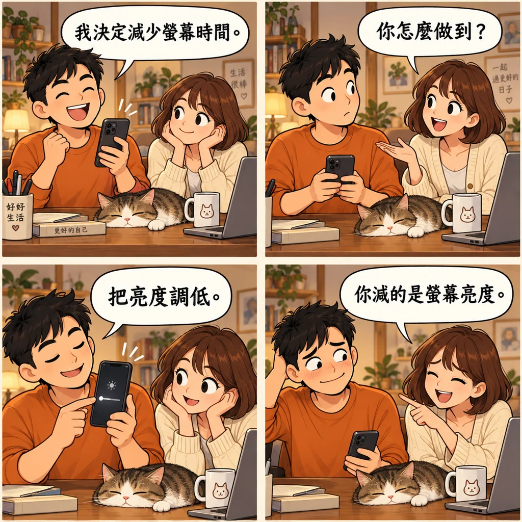 男子想減少螢幕時間,卻只調低手機亮度。